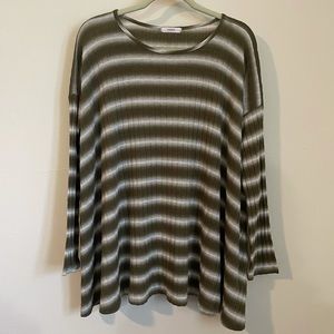 Olive green and white striped tie dye tunic top